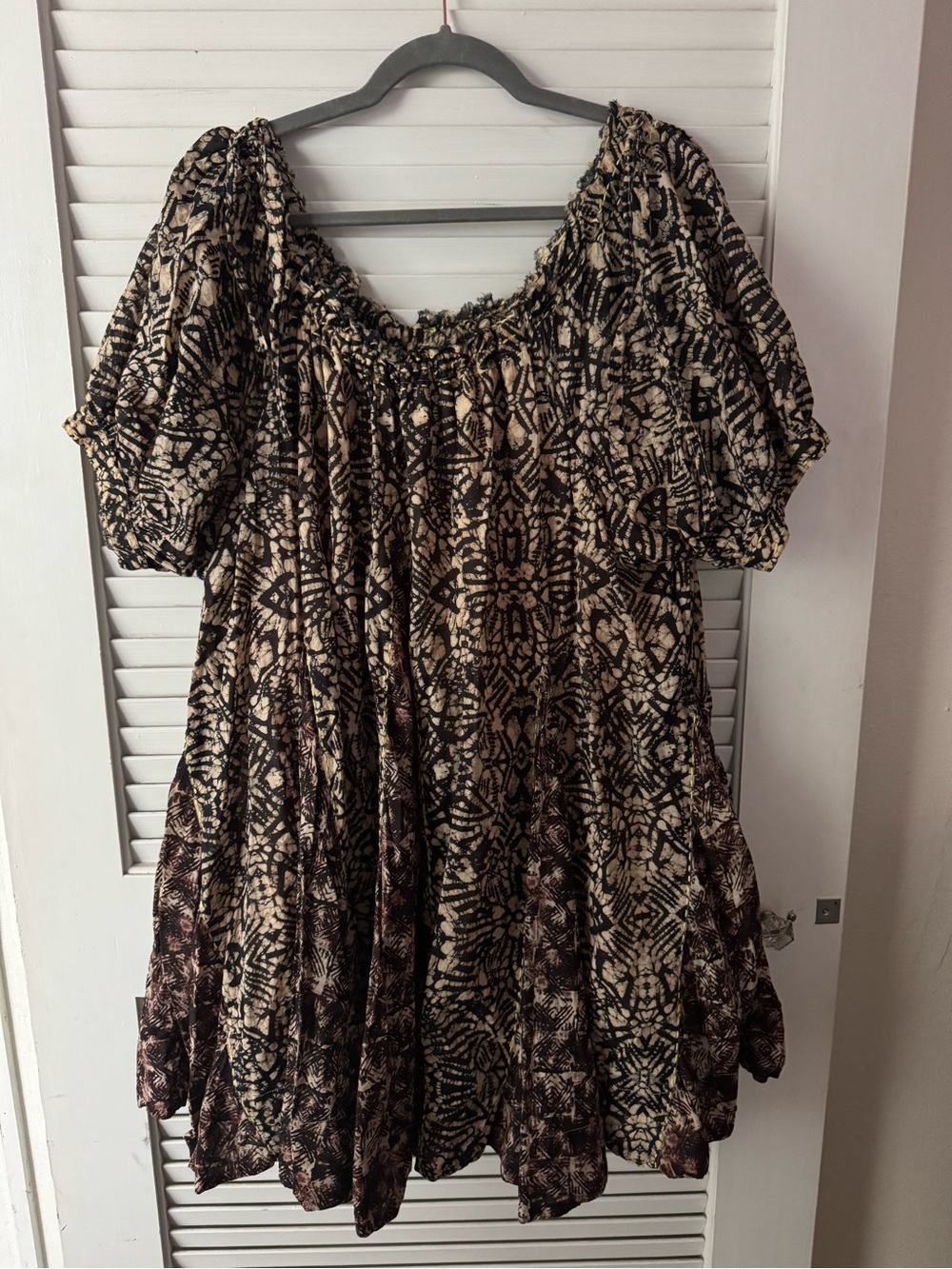 Free People Black & Cream Printed Smocked Dress